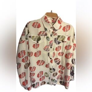 Lip Print Button Down Shirt - Multicolor